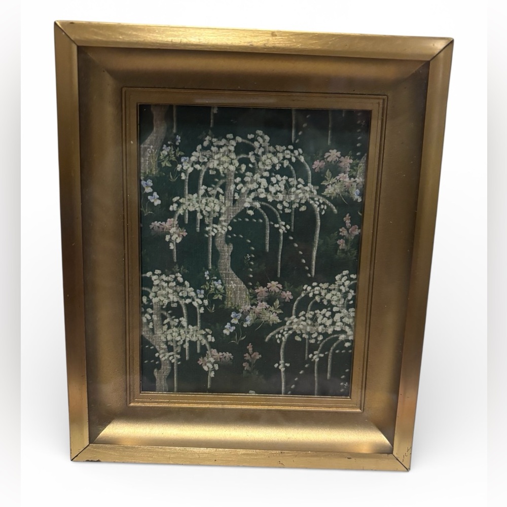 Gold Framed Vintage Art with Mystical Enchanted Forest Scene
